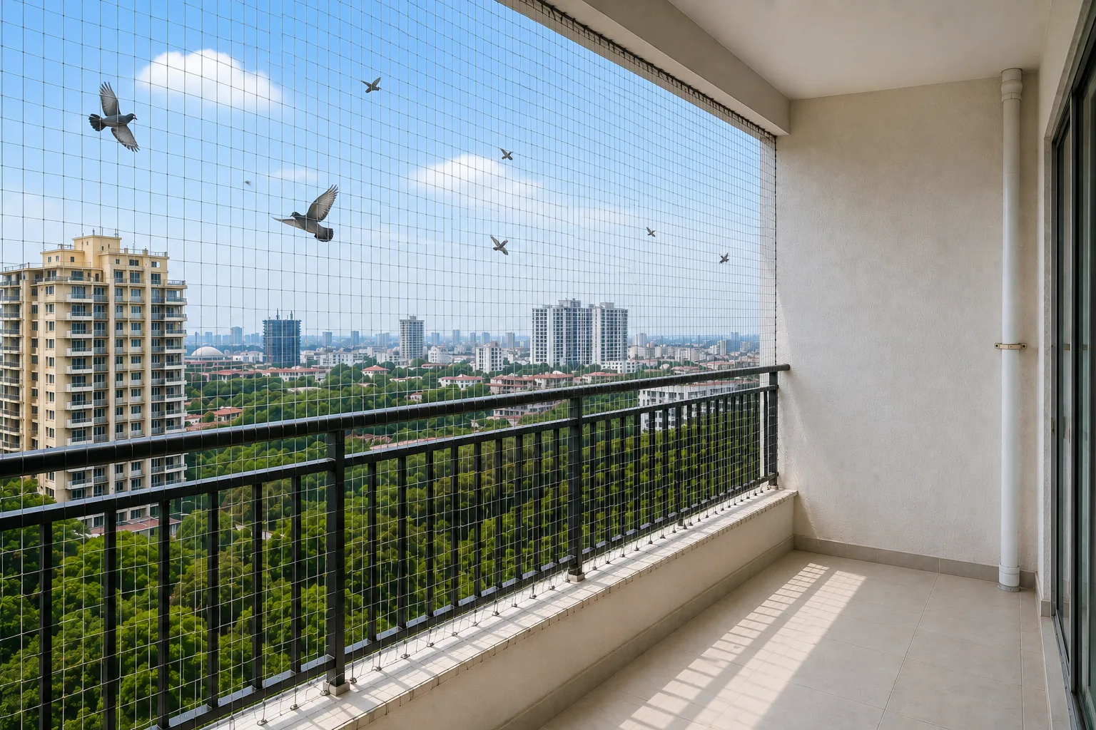Safe Balcony Skyline View After Invisible Grills Installation