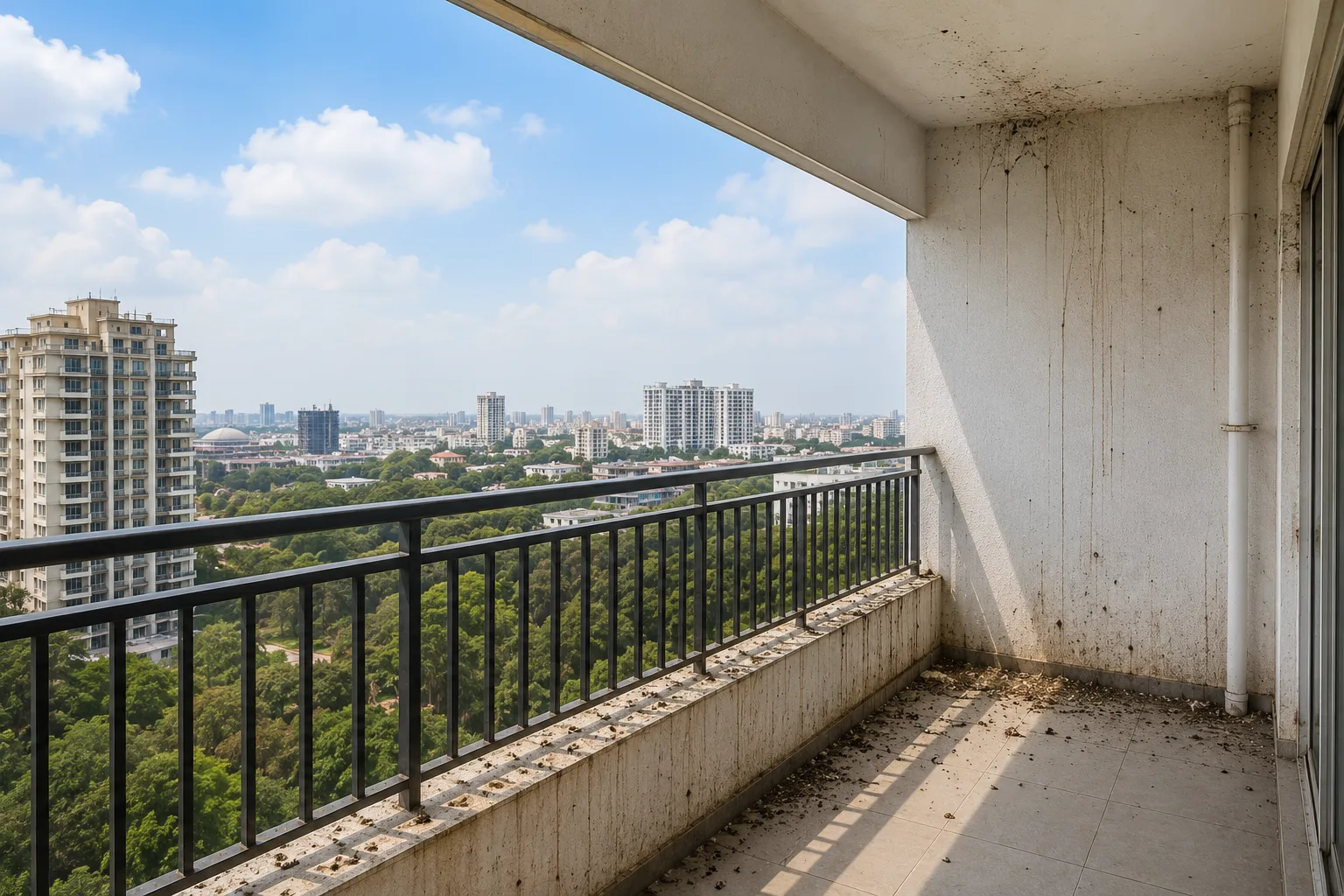 Unprotected Balcony Hazard Before Safety Nets